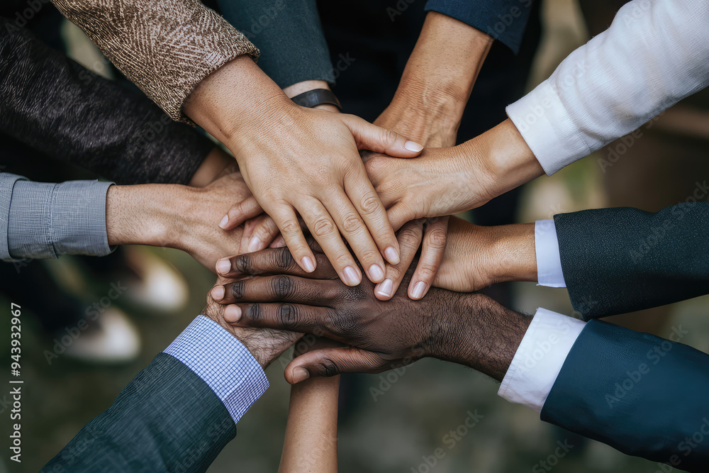 A Powerful Moment of Unity: Diverse Hands Coming Together in Solidarity for a Common Goal and Shared Triumph A Powerful Moment of Unity: Diverse Hands Coming Together in Solidarity for a Common Goal and Shared Triumph