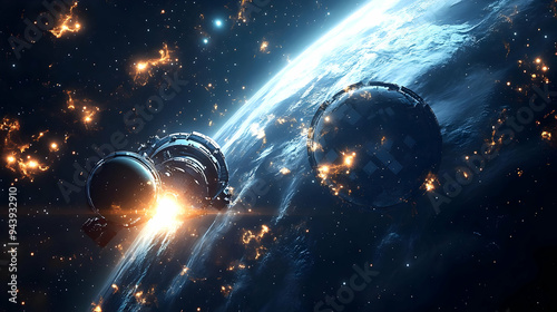 Spaceship orbiting a planet...