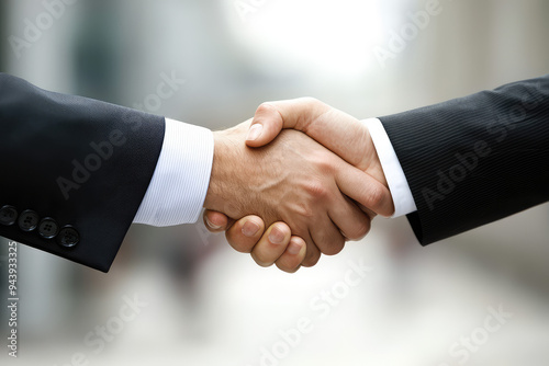 A professional handshake between business partners, symbolizing successful collaboration and mutual respect in the business world.