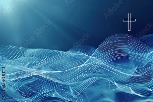 A blue wave with a cross on it