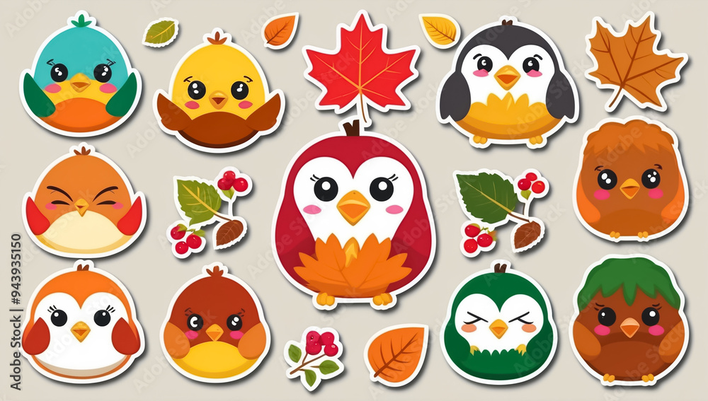 sticker set, different cute funny cartoon birds sticker set, different cute funny cartoon birds