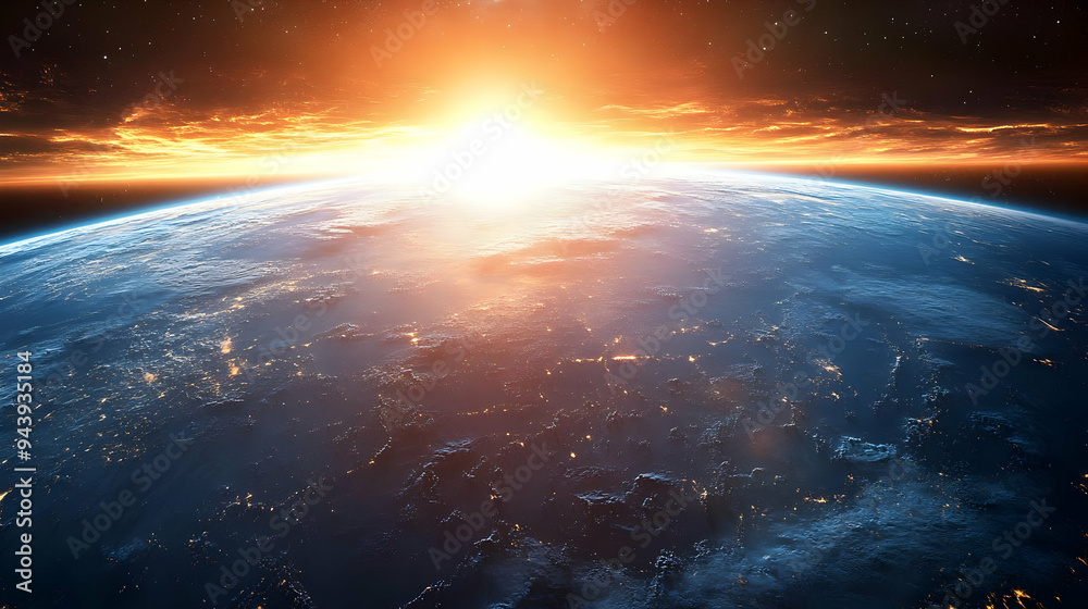 Stunning view of Earth with a sunrise over the horizon. Stunning view of Earth with a sunrise over the horizon.