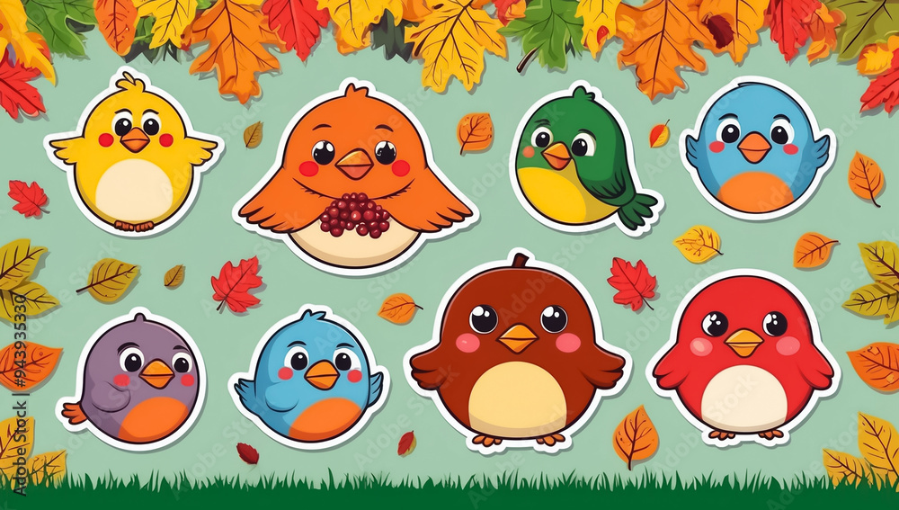 sticker set, different cute funny cartoon birds sticker set, different cute funny cartoon birds