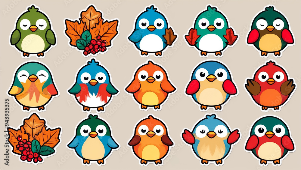 Obraz premium sticker set, different cute funny cartoon birds