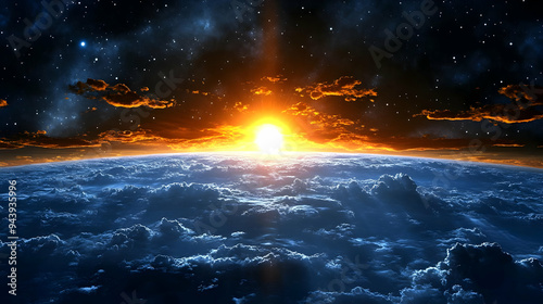 Sunrise over a planet with ...