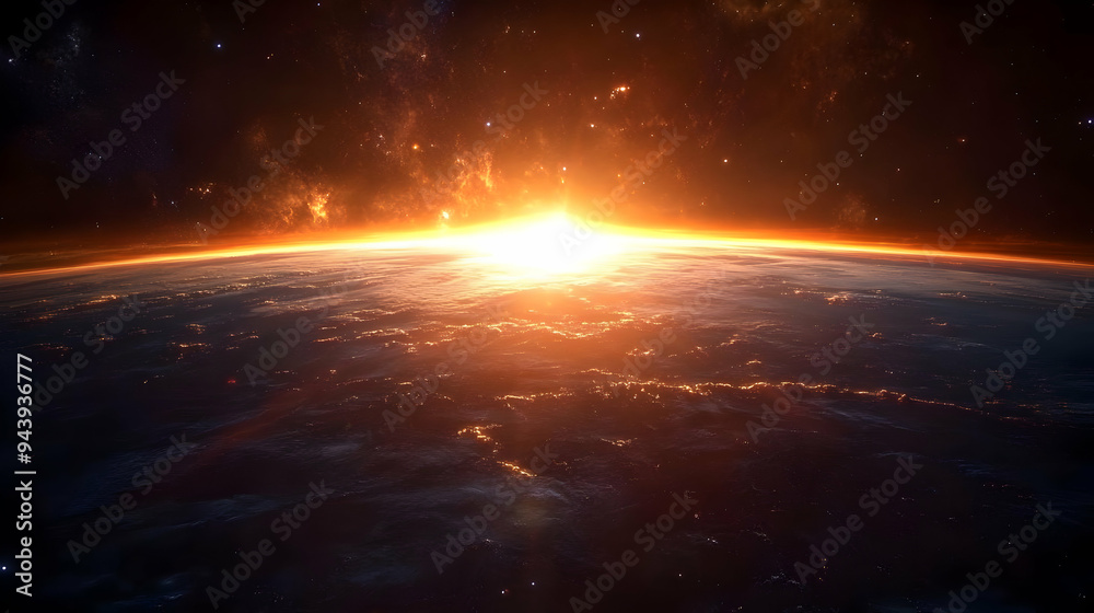 Fototapeta premium Sunrise over Earth from Space.