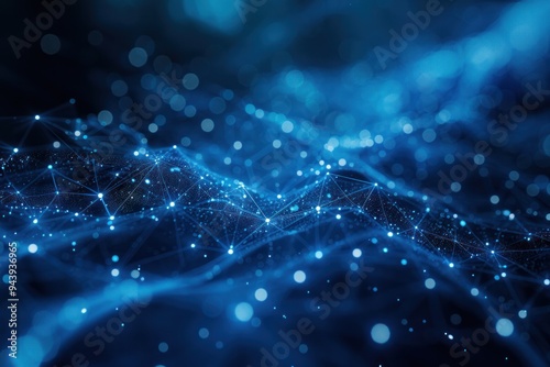 A blue and white image of a wave with many dots