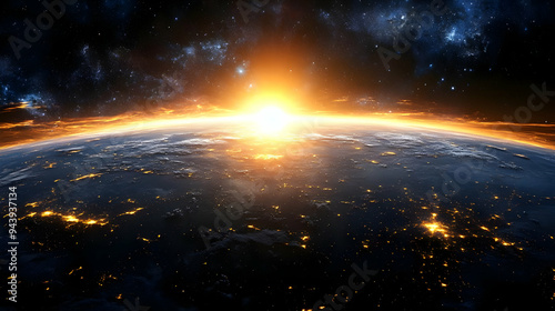 Sunrise over Earth with cit...