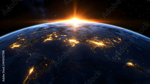 Sunrise over Earth with cit...