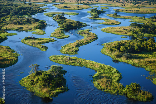 Discover the Serene Beauty of Okavango Delta: A Tapestry of Waterways and Lush Islands in the Heart of Africa's Wildlife Haven. photo