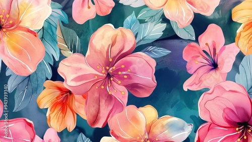 Floral pattern watercolor background in vintage retro style