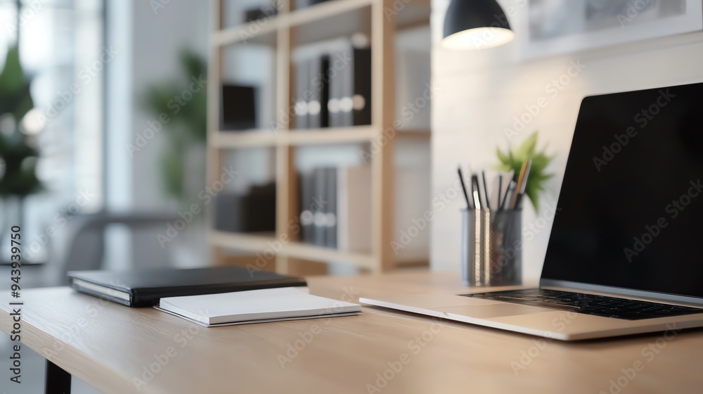 Minimalist workspace featuring a laptop, notebooks, and stylish decor, perfect for inspiration and productivity. Minimalist workspace featuring a laptop, notebooks, and stylish decor, perfect for inspiration and productivity.
