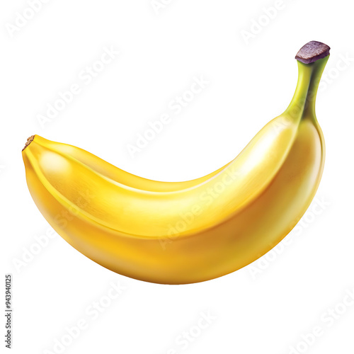 One yellow banana isolated on a transparent background