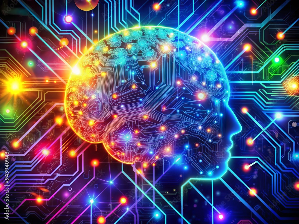 NeurologicalConnection: Complex, interconnected, neon colors, circuit-like patterns, technological imagery. NeurologicalConnection: Complex, interconnected, neon colors, circuit-like patterns, technological imagery.