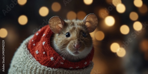 A Cute Mouse in a Stocking for Christmas.