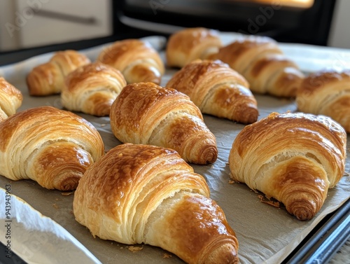 Golden Croissants on Parchment Paper A CloseUp View of Flaky Buttery Goodness 148 characters