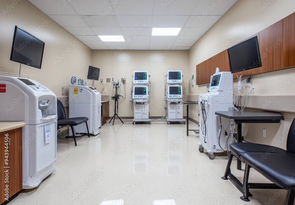 Hospital Room with Medical Equipment and Monitors Hospital Room with Medical Equipment and Monitors