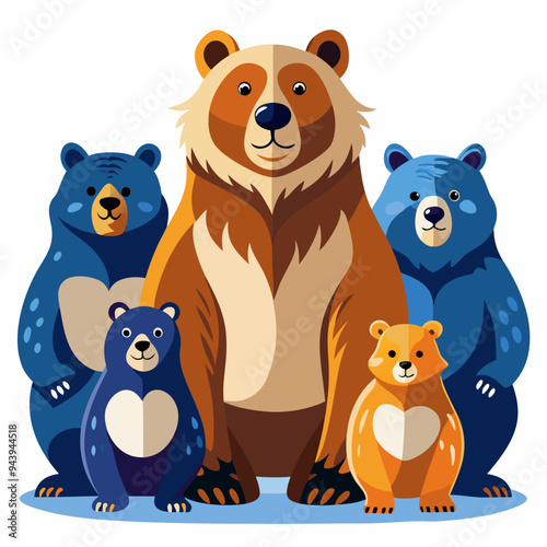 Family of Bears Standing Together in a Group