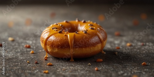 A doughnut with icing that mimics the appearance of an autumn pumpkin.