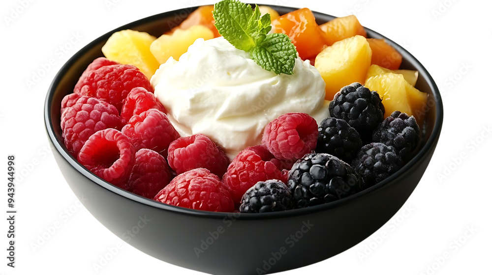 Delicious Fruit Salad with Whipped Cream and a Transparent Background Delicious Fruit Salad with Whipped Cream and a Transparent Background