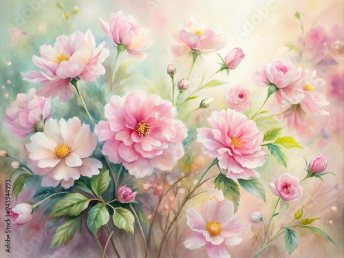 Pastel Watercolor Bloom: Flowers, Delicate, Soft, Pink, Impressionist