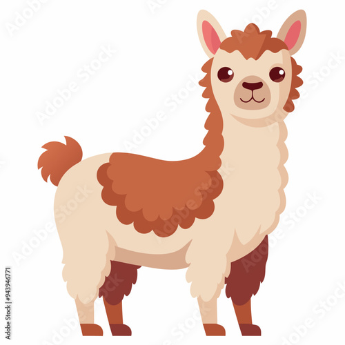 A Cute Cartoon Illustration of a Llama