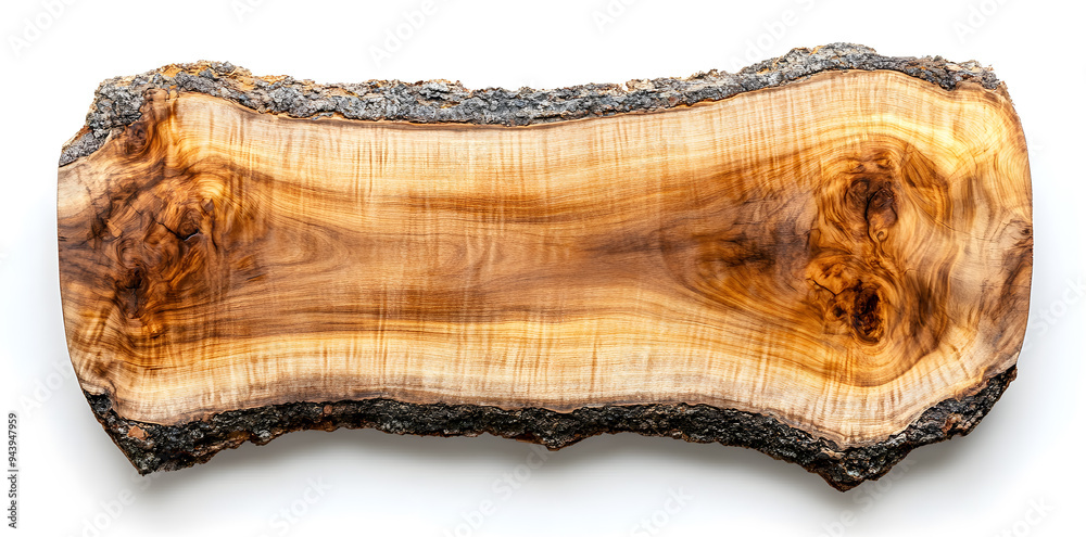 Natural Wood Slab with Grain top view isolated on white background