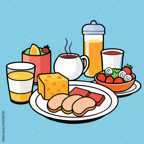 breakfast buffet full english and continental large selection of brunch and breakfast food on the table with egg bacon toast orange juice croissant coffee fruits and nuts
