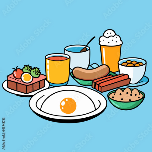 breakfast buffet full english and continental large selection of brunch and breakfast food on the table with egg bacon toast orange juice croissant coffee fruits and nuts