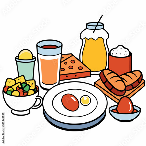 breakfast buffet full english and continental large selection of brunch and breakfast food on the table with egg bacon toast orange juice croissant coffee fruits and nuts