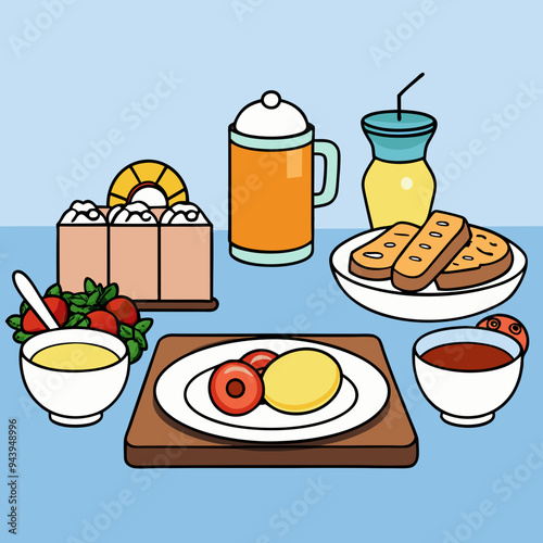 breakfast buffet full english and continental large selection of brunch and breakfast food on the table with egg bacon toast orange juice croissant coffee fruits and nuts