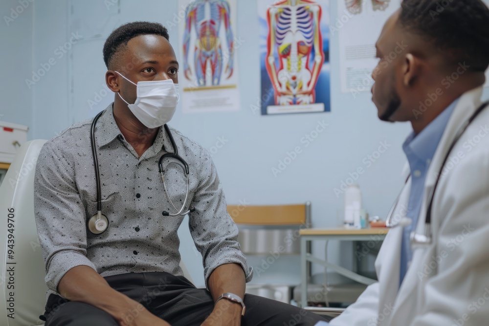 Obraz premium A man in a white coat sits in a hospital room with a doctor