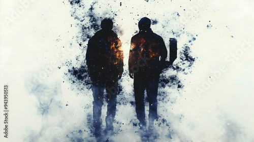 Two silhouetted figures sta...