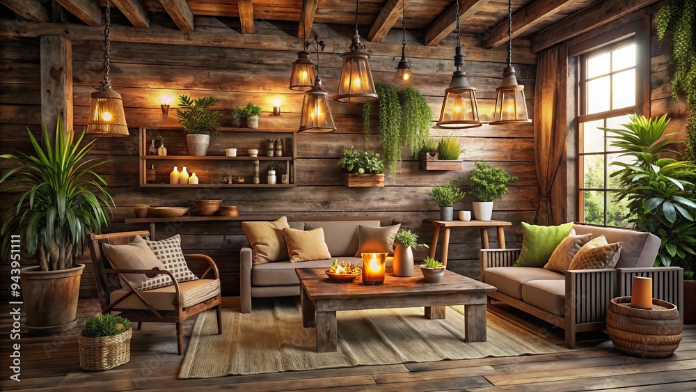 Rustic Ambiance: Earthy tones, weathered textures, warm lighting