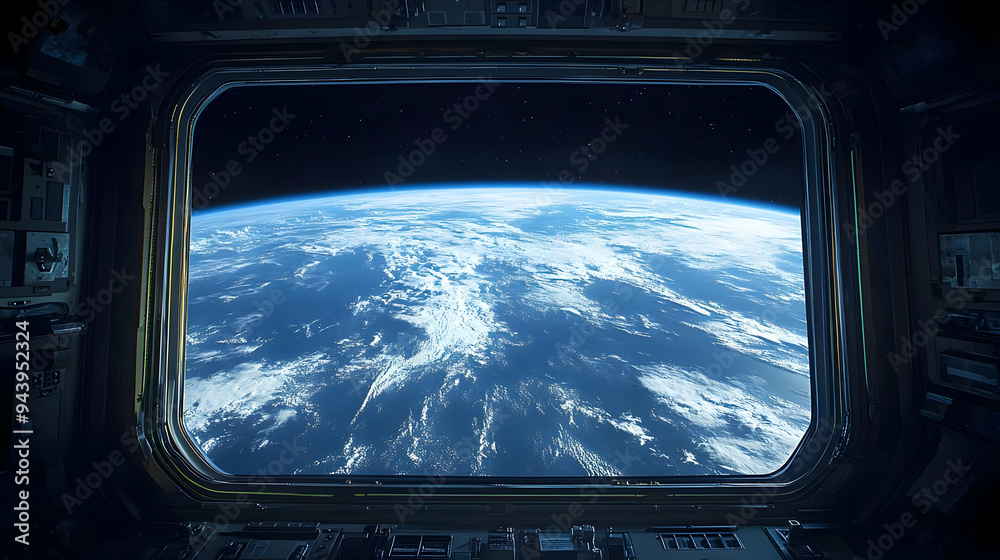 View of Earth from a spaceship window. View of Earth from a spaceship window.