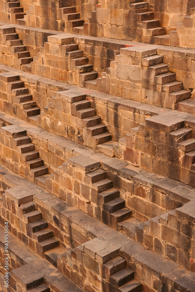 Weathered structure of Chand Bawri, a stepwell in India; Abhaneri, Rajasthan, India Weathered structure of Chand Bawri, a stepwell in India; Abhaneri, Rajasthan, India
