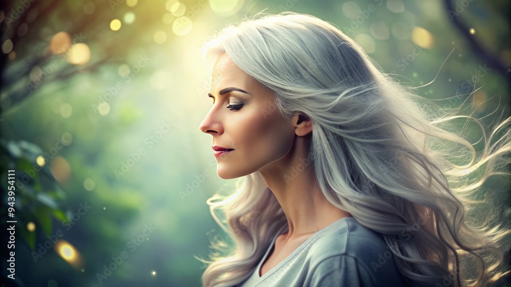 Serene Silver Muse: Silver hair, serene mood, soft and natural lighting, tranquil and meditative Serene Silver Muse: Silver hair, serene mood, soft and natural lighting, tranquil and meditative