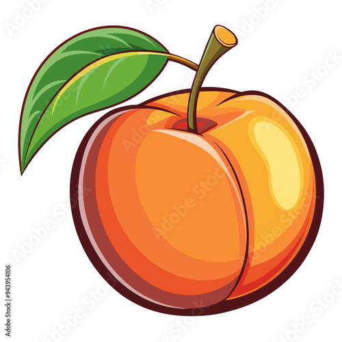 A Single Peach with a Green Leaf
