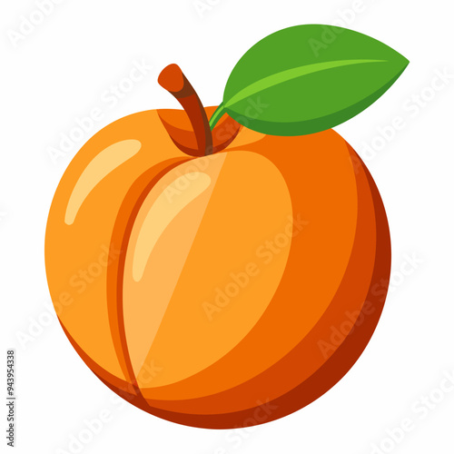 A Single Orange Peach with a Green Leaf