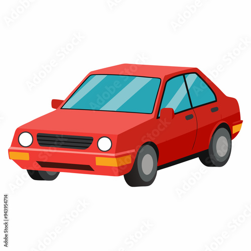 Red Sedan Car with Front View and Blue Windows