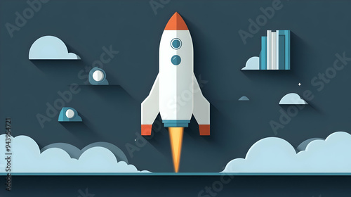 White rocket taking off wit...