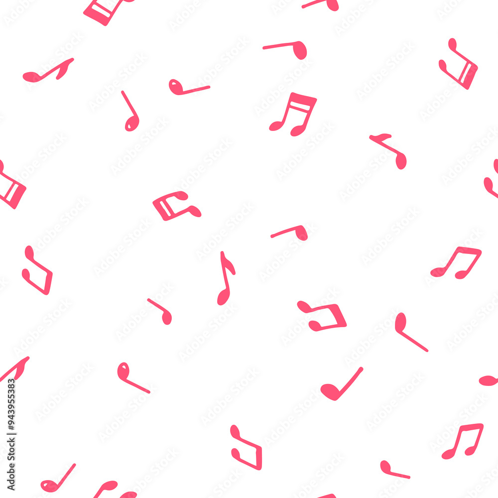 Pink music notes pattern on white background Pink music notes pattern on white background