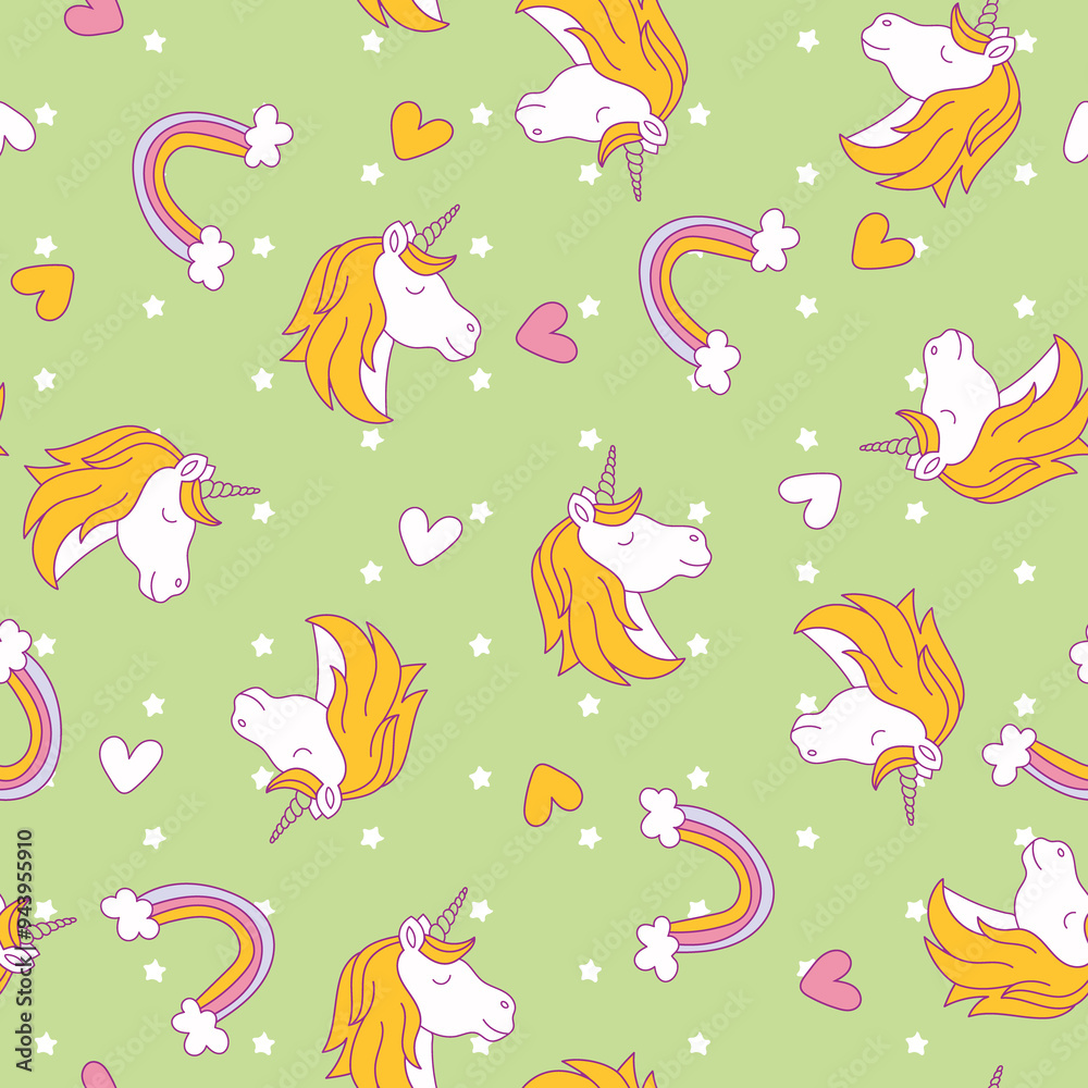 Cute kawaii little unicorn. Seamless pattern. Fairy tale cartoon happy pony characters. Hand drawn style. Cute kawaii little unicorn. Seamless pattern. Fairy tale cartoon happy pony characters. Hand drawn style.