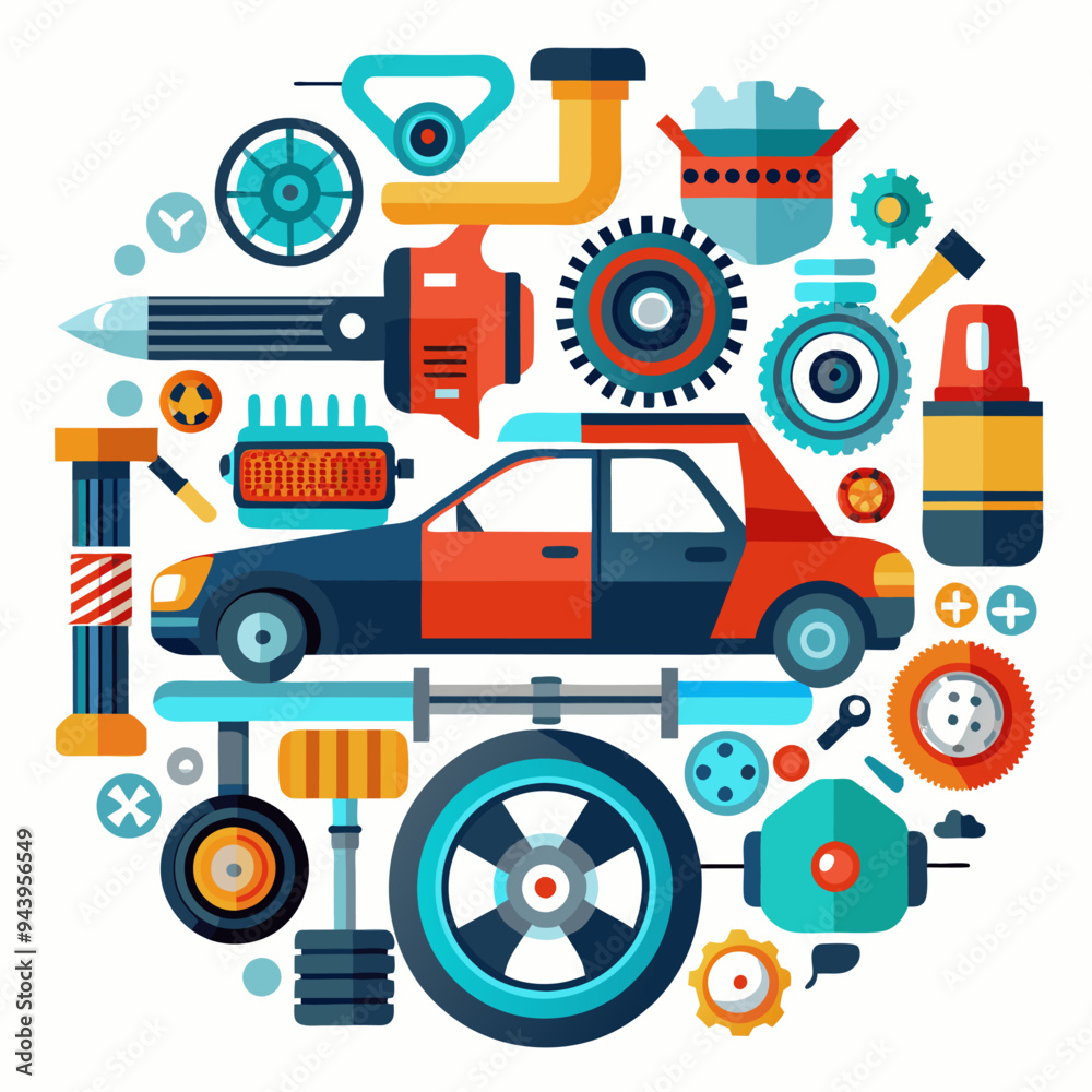 Obraz premium Automotive Parts and Accessories in a Circular Design