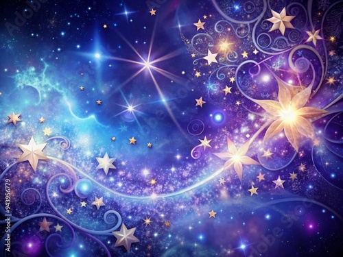 Starlight's Embrace: Cosmic wonder, twinkling stars, ethereal glow, deep blues and violets, celestial swirls photo