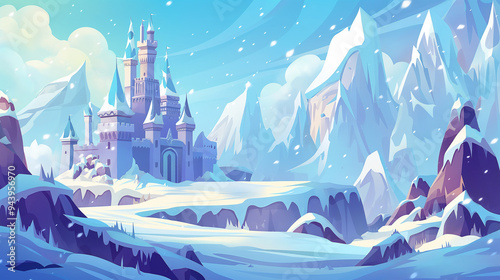 Wallpaper Mural The Winter mountain landscape with medieval castle, game background, Illustration Torontodigital.ca