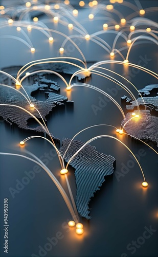 This visual illustrates a world map with illuminated pathways connecting major cities in Latin America, symbolizing the extensive reach of digital marketing services across the region photo