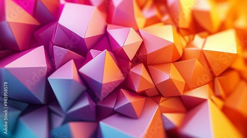 Colorful geometric shapes create a vibrant abstract background in 3D