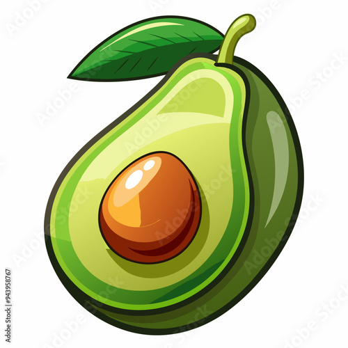 A Halved Avocado with Seed and Leaf