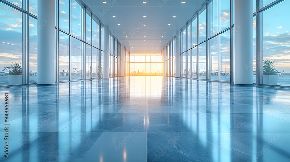 3D-rendered office space featuring a bright business hall with reflective floors and modern architecture, suitable for an airport background. 3D-rendered office space featuring a bright business hall with reflective floors and modern architecture, suitable for an airport background.
